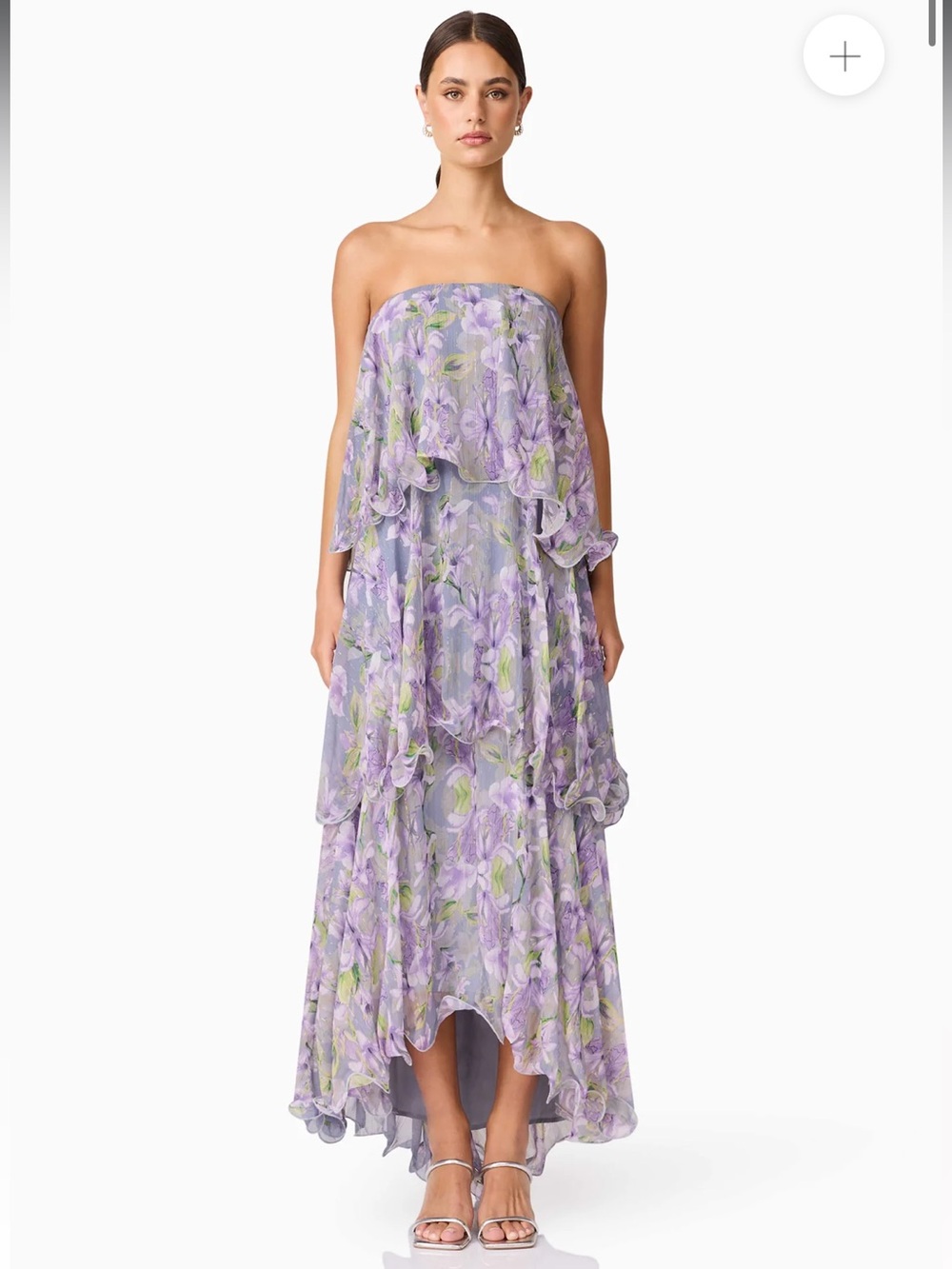 elliatt milena purple floral print tiered strapless maxi dress size small NEW - Picture 3 of 13
